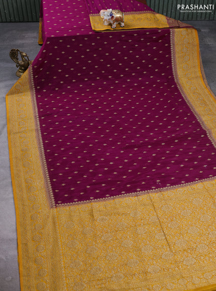 Banarasi semi crepe saree purple and mustard yellow with allover thread & zari woven buttas and woven border