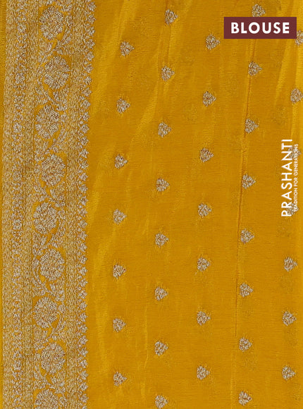 Banarasi semi crepe saree purple and mustard yellow with allover thread & zari woven buttas and woven border