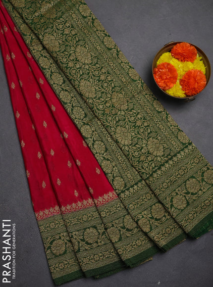 Banarasi semi crepe saree pink and green with allover thread & zari woven buttas and woven border