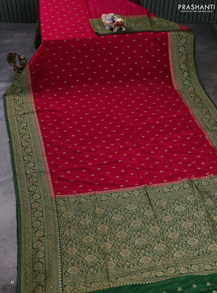 Banarasi semi crepe saree pink and green with allover thread & zari woven buttas and woven border