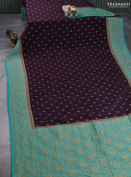 Banarasi semi crepe saree deep wine and teal green with allover thread & zari woven buttas and woven border