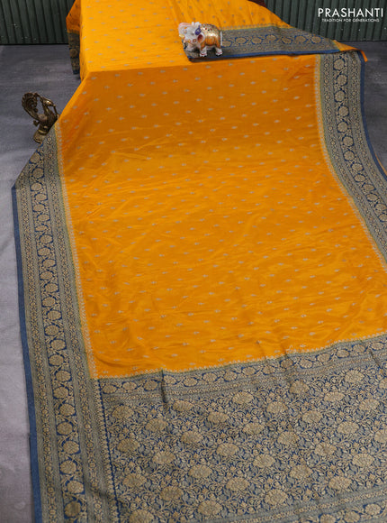 Banarasi semi crepe saree mango yellow and peacock blue with allover thread & zari woven buttas and woven border