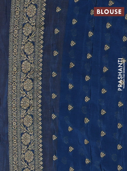 Banarasi semi crepe saree mango yellow and peacock blue with allover thread & zari woven buttas and woven border