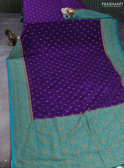 Banarasi semi crepe saree violet and peacock green with allover thread & zari woven buttas and woven border