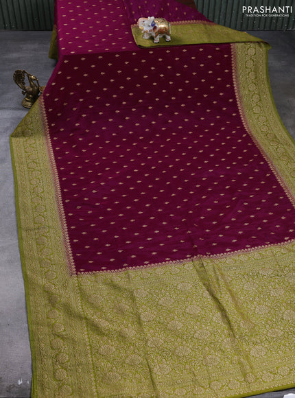 Banarasi semi crepe saree wine shade and mehendi green with allover thread & zari woven buttas and woven border