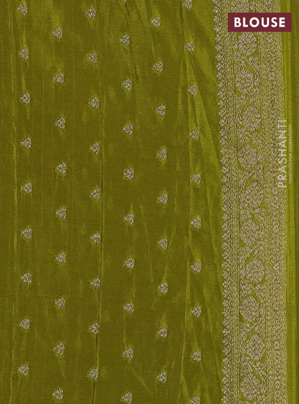 Banarasi semi crepe saree wine shade and mehendi green with allover thread & zari woven buttas and woven border