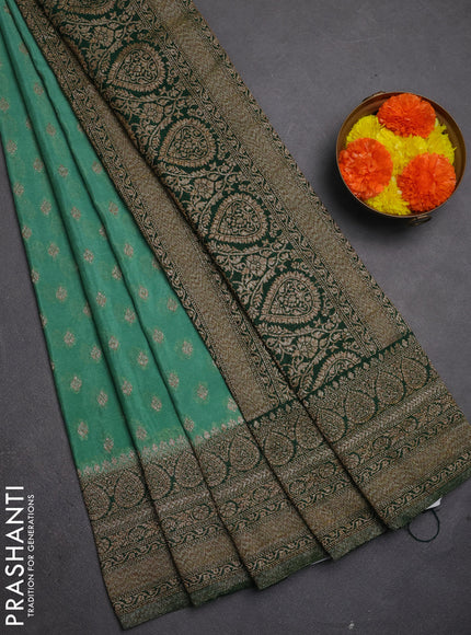 Banarasi semi crepe saree pastel green and bottle green with allover thread & zari woven buttas and woven border