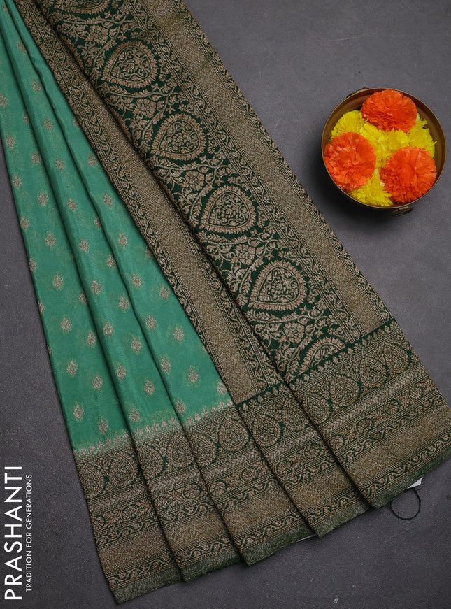 Banarasi semi crepe saree pastel green and bottle green with allover thread & zari woven buttas and woven border