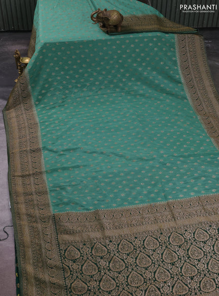 Banarasi semi crepe saree pastel green and bottle green with allover thread & zari woven buttas and woven border