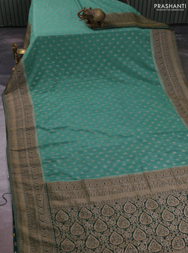 Banarasi semi crepe saree pastel green and bottle green with allover thread & zari woven buttas and woven border