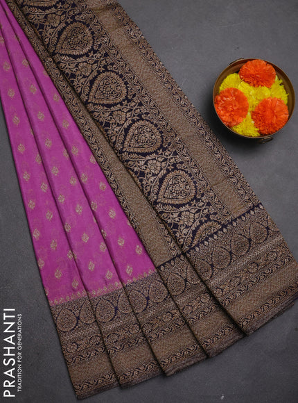Banarasi semi crepe saree lavender and navy blue with allover thread & zari woven buttas and woven border