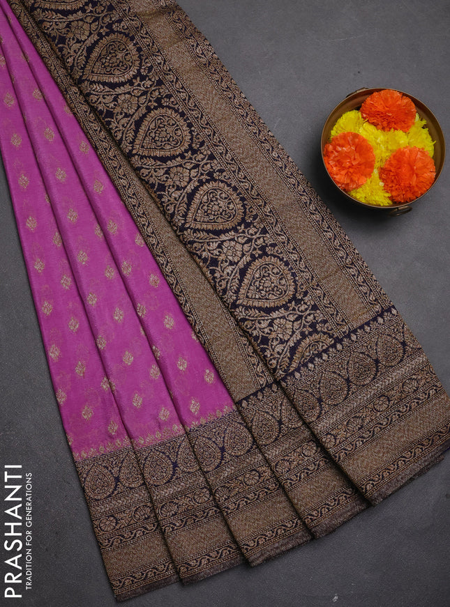 Banarasi semi crepe saree lavender and navy blue with allover thread & zari woven buttas and woven border