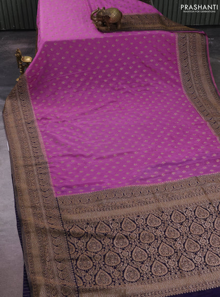 Banarasi semi crepe saree lavender and navy blue with allover thread & zari woven buttas and woven border