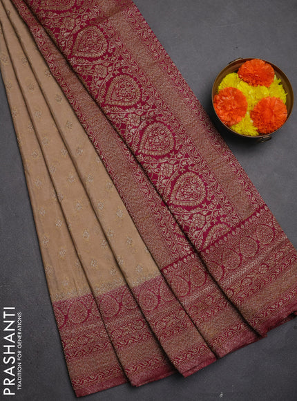 Banarasi semi crepe saree beige and wine shade with allover thread & zari woven buttas and woven border