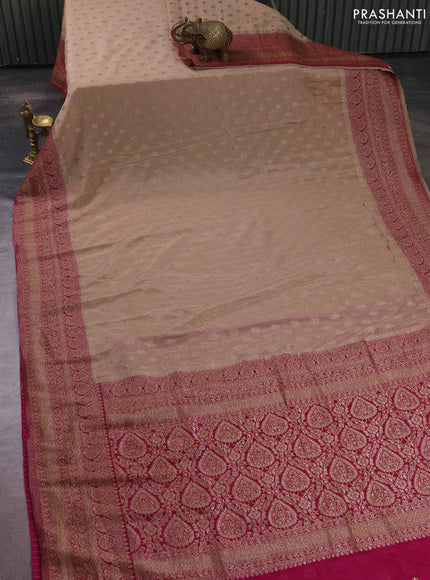 Banarasi semi crepe saree beige and wine shade with allover thread & zari woven buttas and woven border