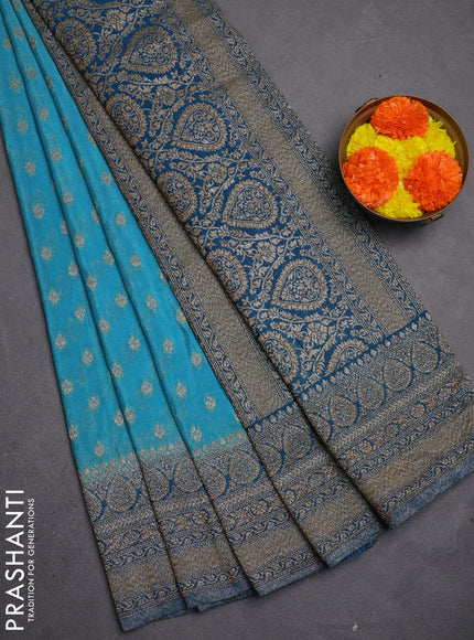 Banarasi semi crepe saree teal blue and peacock blue with allover thread & zari woven buttas and woven border