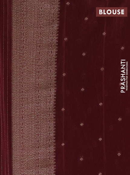 Banarasi semi crepe saree light green and deep maroon with allover thread & zari woven buttas and long woven border