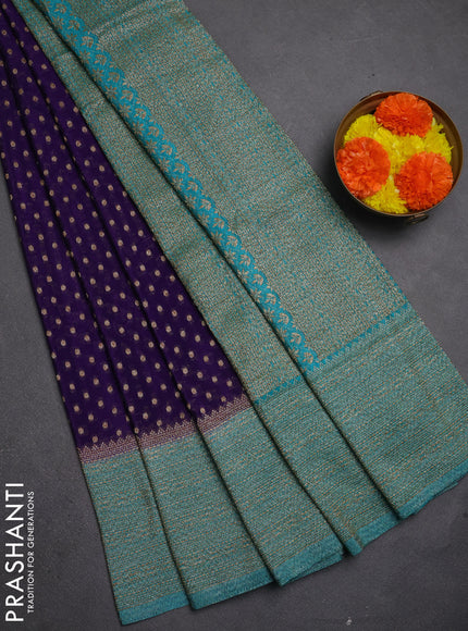 Banarasi semi crepe saree violet and teal green with allover thread & zari woven buttas and long woven border