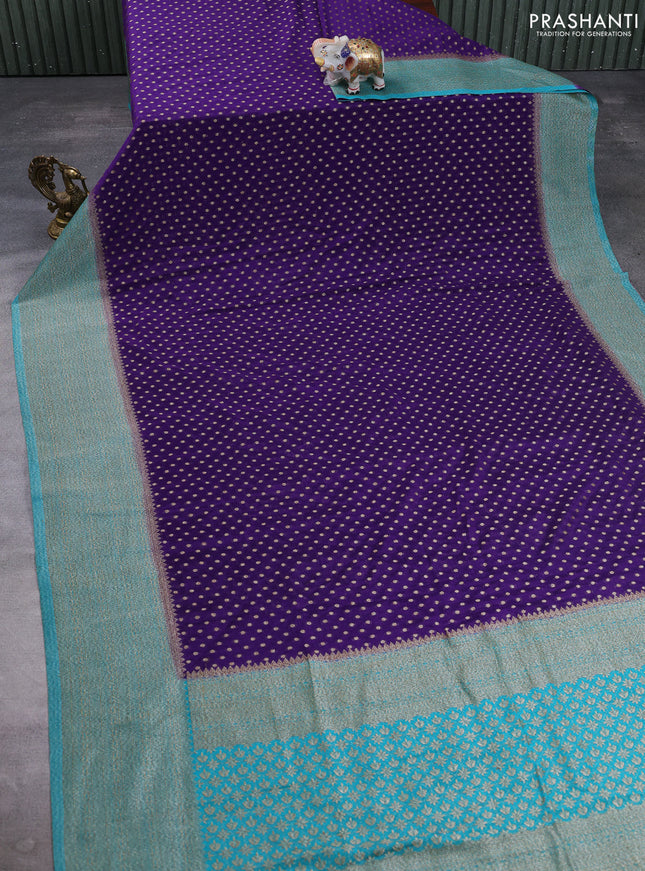 Banarasi semi crepe saree violet and teal green with allover thread & zari woven buttas and long woven border
