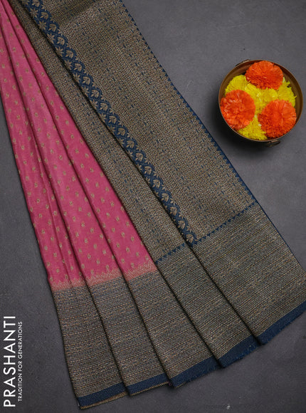 Banarasi semi crepe saree mild peach pink and peacock blue with allover thread & zari woven buttas and long woven border