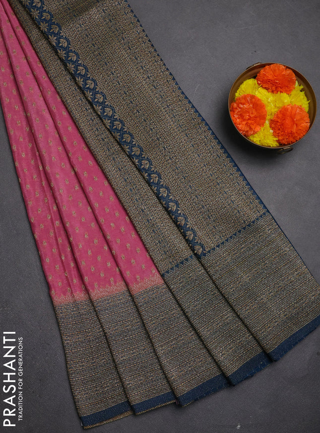 Banarasi semi crepe saree mild peach pink and peacock blue with allover thread & zari woven buttas and long woven border