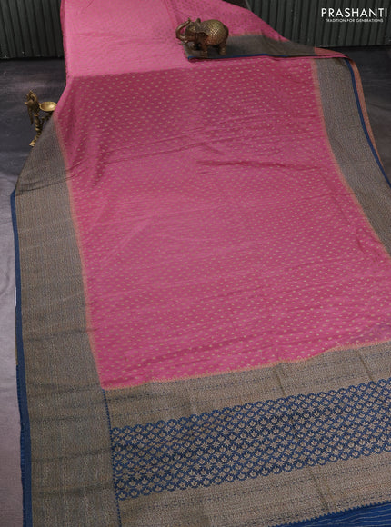Banarasi semi crepe saree mild peach pink and peacock blue with allover thread & zari woven buttas and long woven border