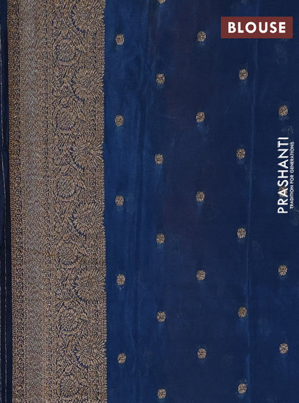 Banarasi semi crepe saree mango yellow and peacock blue with allover thread & zari woven leaf buttas and woven border