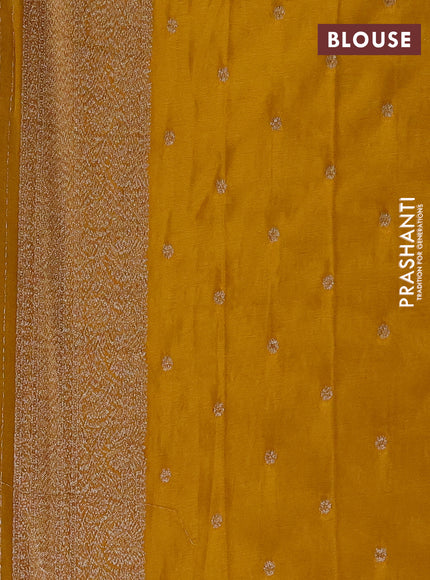 Banarasi semi crepe saree purple and mustard yellow with allover thread & zari woven leaf buttas and woven border