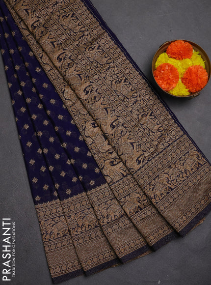 Banarasi semi crepe saree navy blue with allover thread & zari woven buttas and woven border