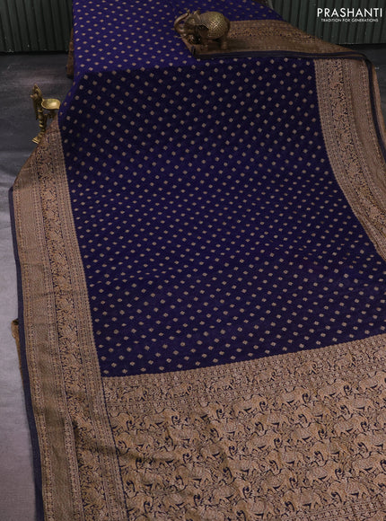 Banarasi semi crepe saree navy blue with allover thread & zari woven buttas and woven border