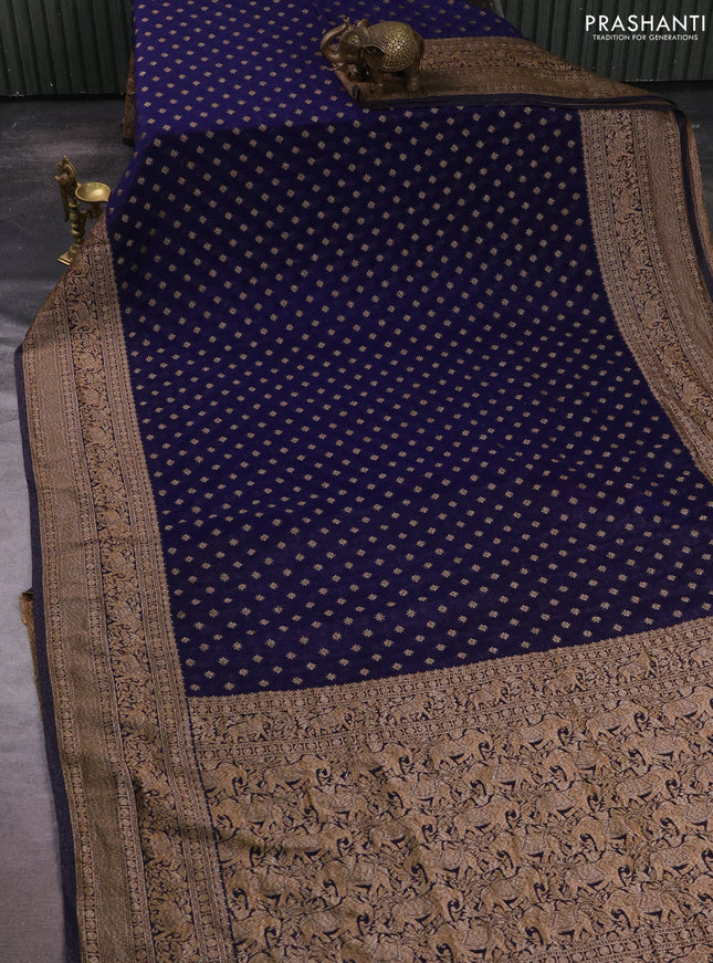 Banarasi semi crepe saree navy blue with allover thread & zari woven buttas and woven border