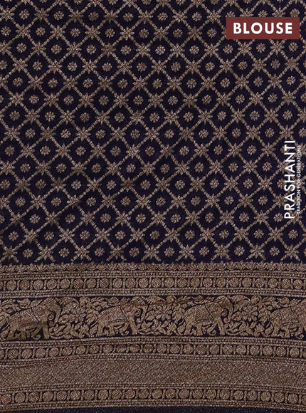 Banarasi semi crepe saree navy blue with allover thread & zari woven buttas and woven border
