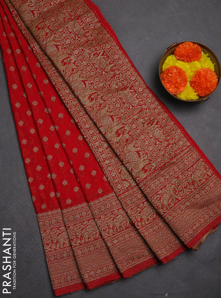 Banarasi semi crepe saree red with allover thread & zari woven buttas and woven border