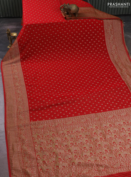 Banarasi semi crepe saree red with allover thread & zari woven buttas and woven border