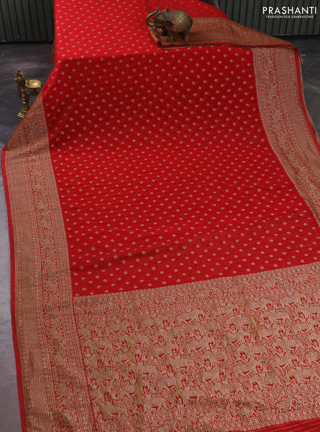 Banarasi semi crepe saree red with allover thread & zari woven buttas and woven border