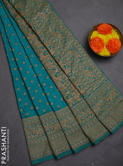 Banarasi semi crepe saree teal green with allover thread & zari woven buttas and woven border