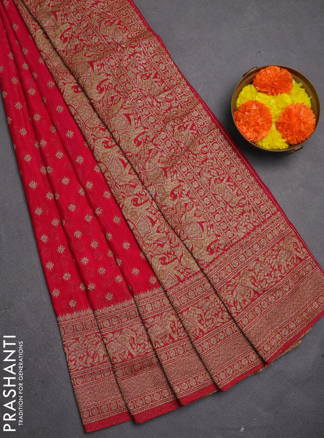 Banarasi semi crepe saree pink with allover thread & zari woven buttas and woven border