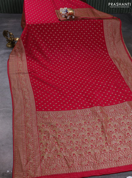 Banarasi semi crepe saree pink with allover thread & zari woven buttas and woven border