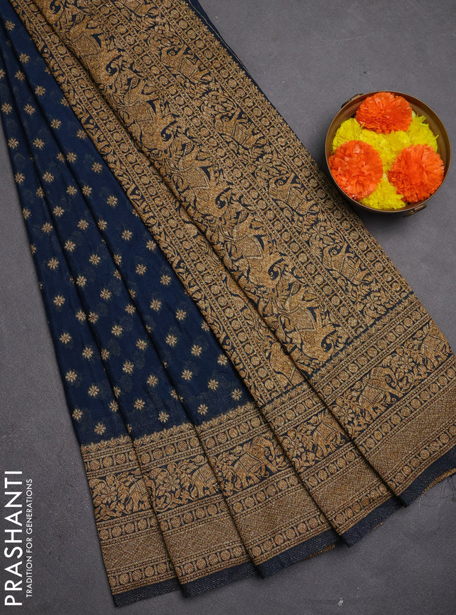 Banarasi semi crepe saree peacock blue with allover thread & zari woven buttas and woven border