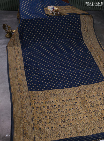 Banarasi semi crepe saree peacock blue with allover thread & zari woven buttas and woven border