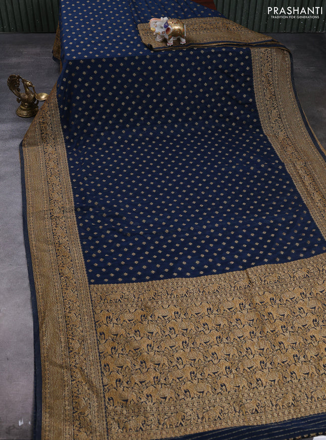 Banarasi semi crepe saree peacock blue with allover thread & zari woven buttas and woven border