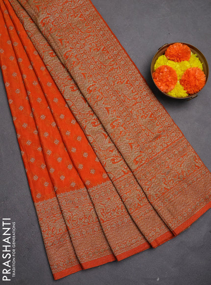 Banarasi semi crepe saree orange with allover thread & zari woven buttas and woven border