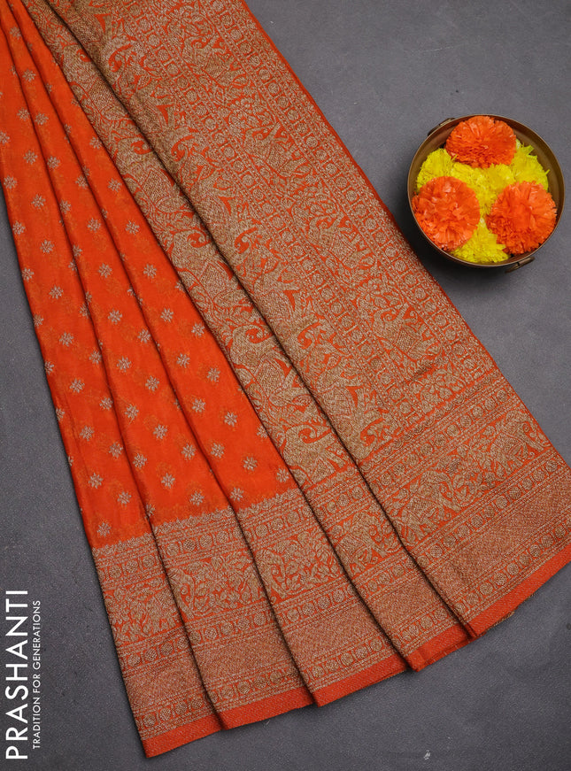 Banarasi semi crepe saree orange with allover thread & zari woven buttas and woven border