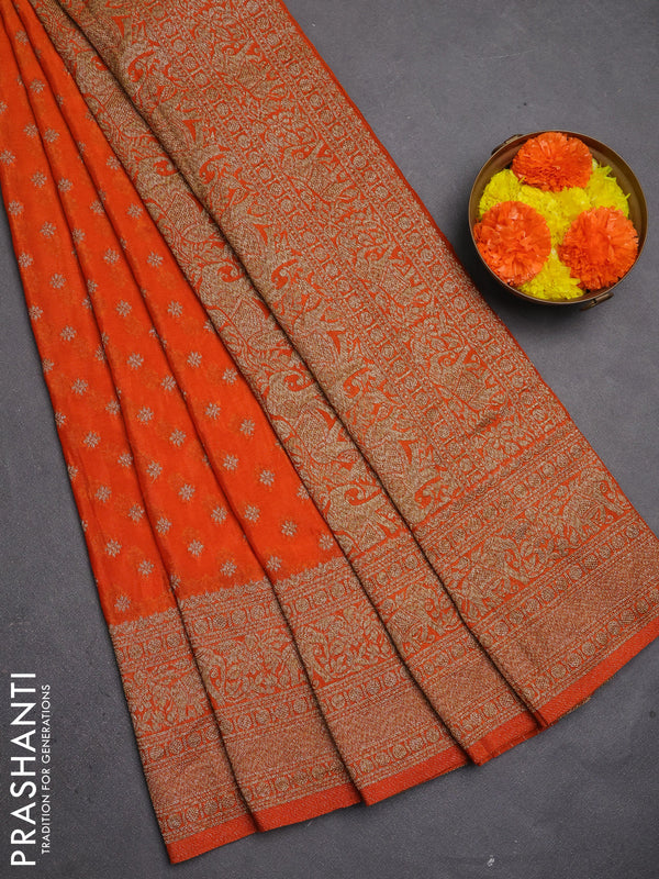 Banarasi semi crepe saree orange with allover thread & zari woven buttas and woven border