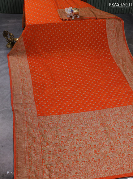 Banarasi semi crepe saree orange with allover thread & zari woven buttas and woven border