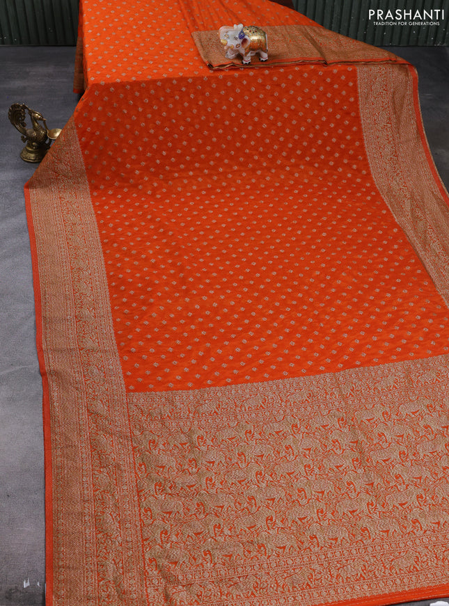 Banarasi semi crepe saree orange with allover thread & zari woven buttas and woven border