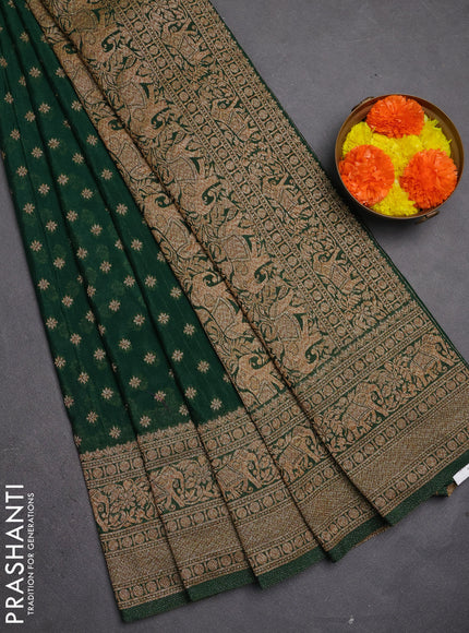 Banarasi semi crepe saree bottle green with allover thread & zari woven buttas and woven border