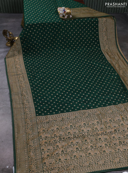 Banarasi semi crepe saree bottle green with allover thread & zari woven buttas and woven border