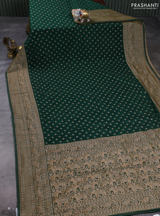 Banarasi semi crepe saree bottle green with allover thread & zari woven buttas and woven border