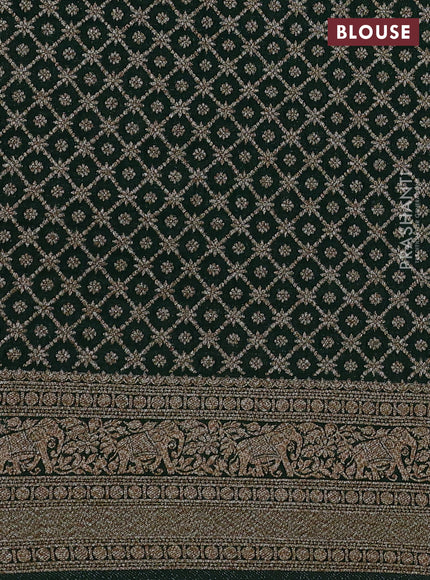 Banarasi semi crepe saree bottle green with allover thread & zari woven buttas and woven border